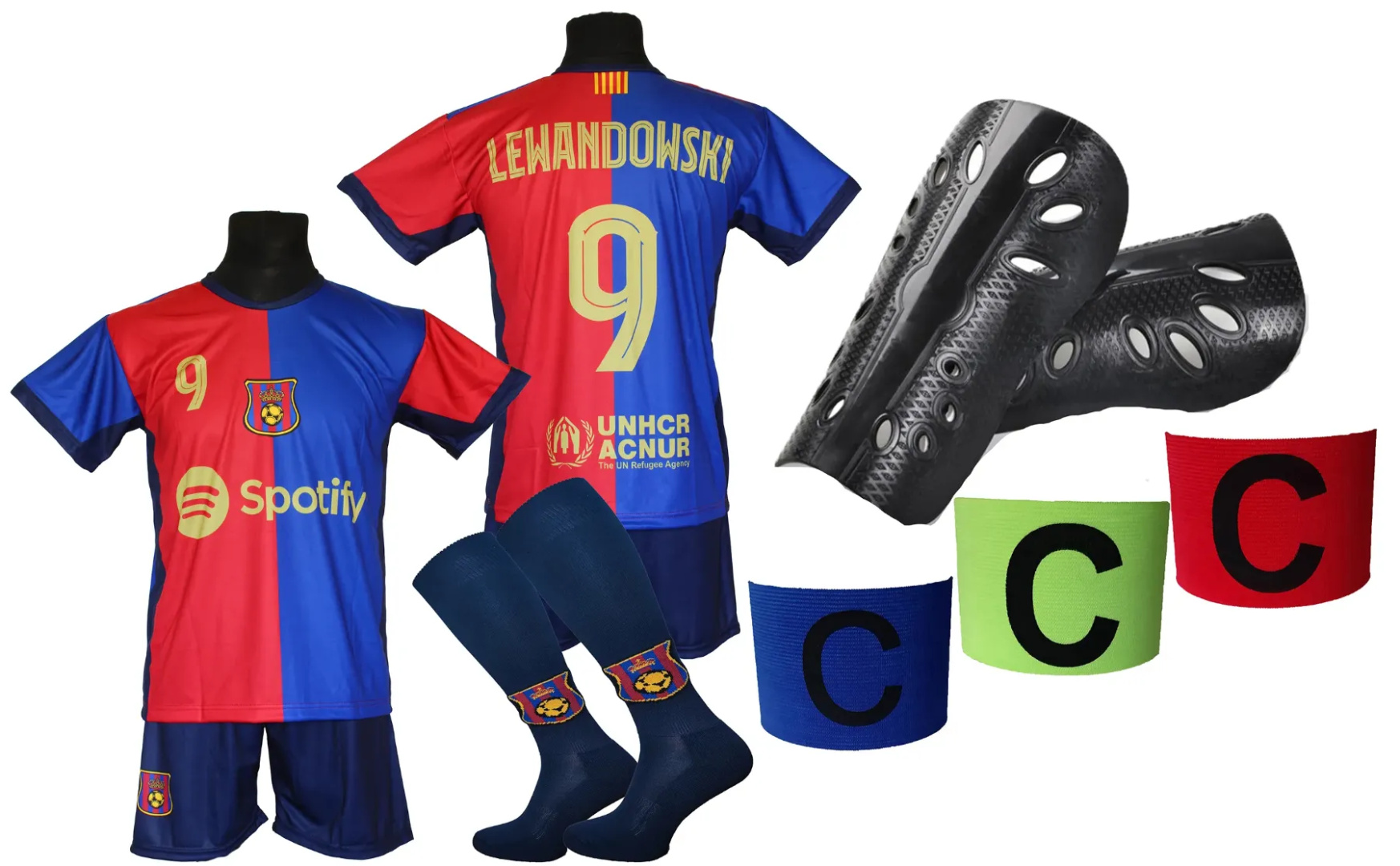 LEWANDOWSKI komplet sportowy strój piłkarski BARCELONA dla dzieci + dodatki