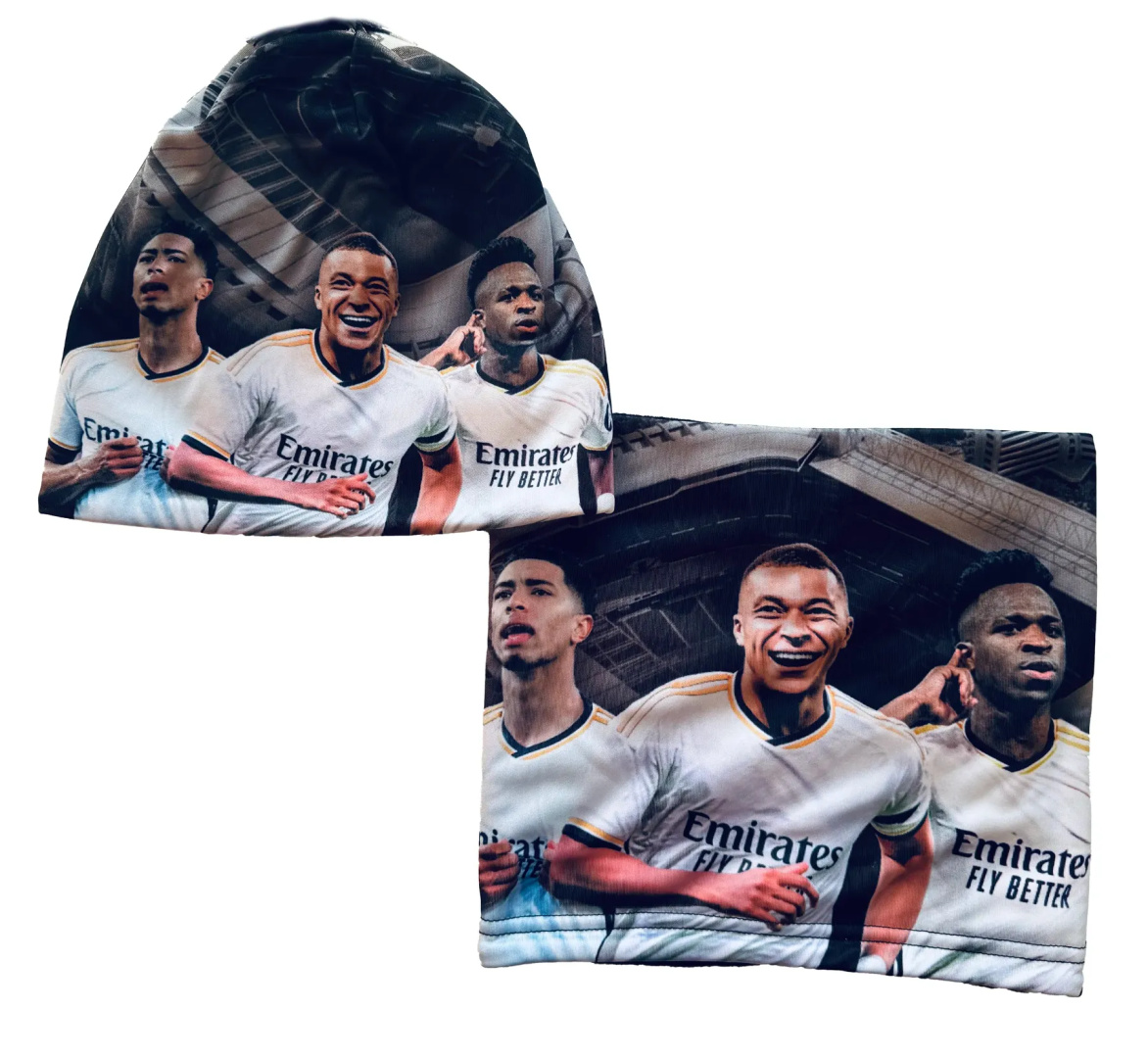 MBAPPE VINI BELLINGHAM czapka i komin ocieplone polarem - komplet BP