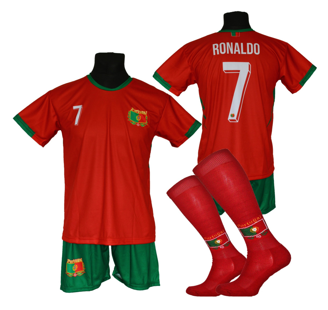 Strój piłkarski dla dzieci RONALDO Portugalia - komplet sportowy + gratis