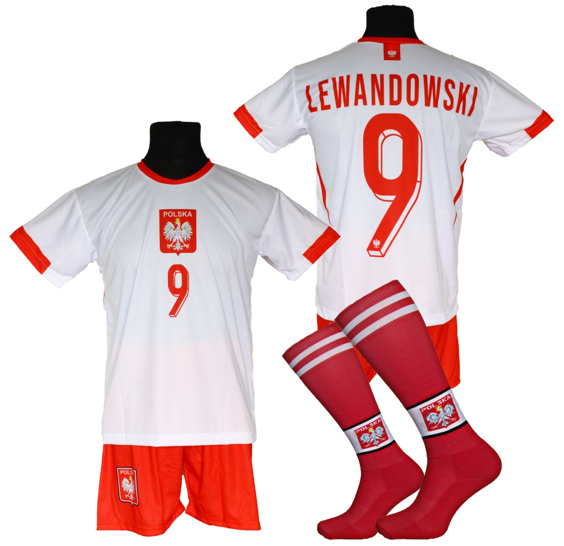Strój piłkarski dla dzieci LEWANDOWSKI Polska - komplet sportowy + gratis