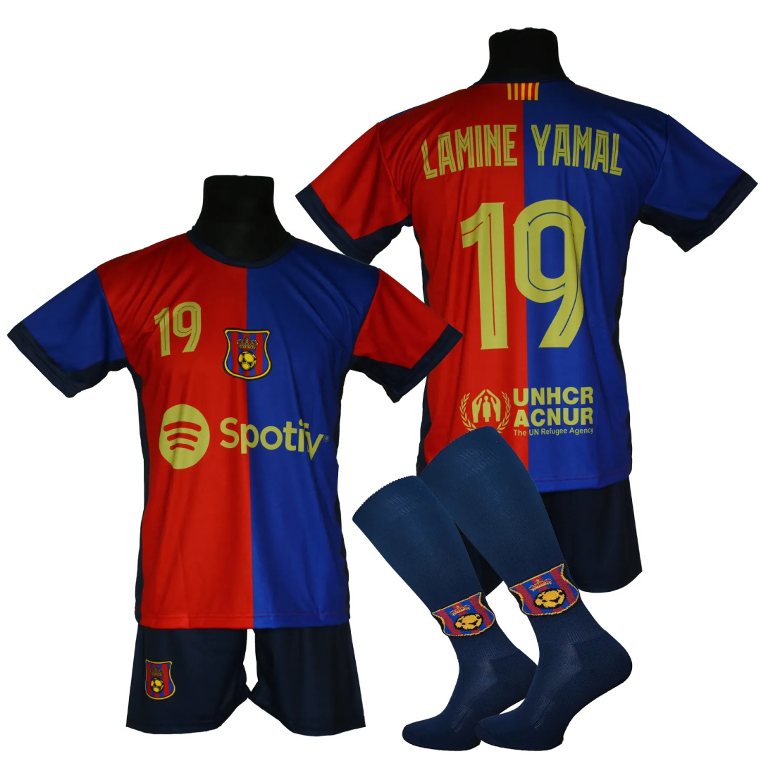 Strój piłkarski dla dzieci LAMINE YAMAL Barcelona - komplet sportowy + gratis
