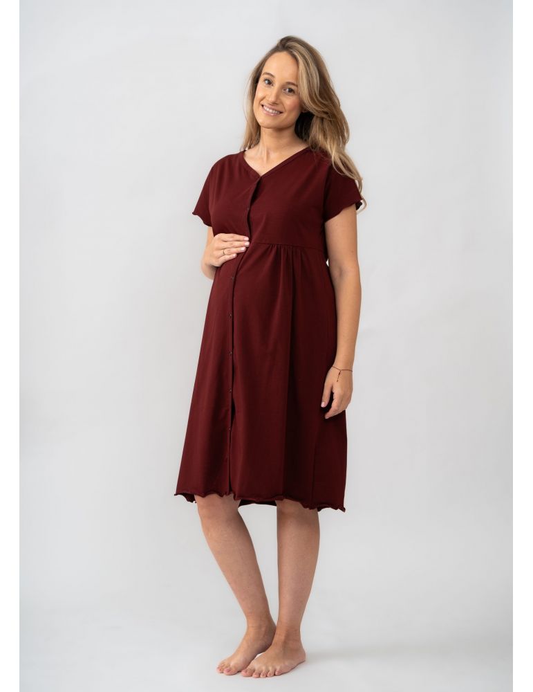 Cool Mama Koszula Ciążowa z napami krótki rękaw bawełna Bordowa XS