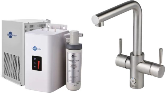 Zestaw INSINKERATOR HOT Bateria 4W1L stal szczotkowana + chłodziarka, zbiornik i filtr 45356B CCZ