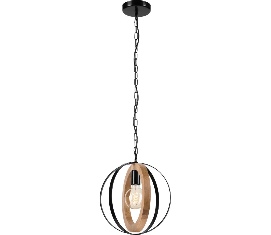 Żyrandol na łańcuchu ONDA 1xE27/15W/230V czarny/dąb