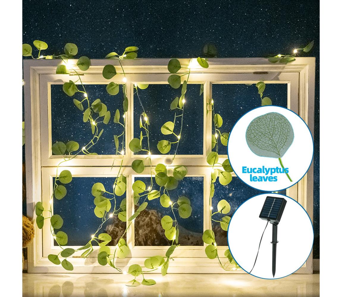 Aigostar - LED Łańcuch solarny 50xLED/7m IP65 ciepła biel eukaliptus