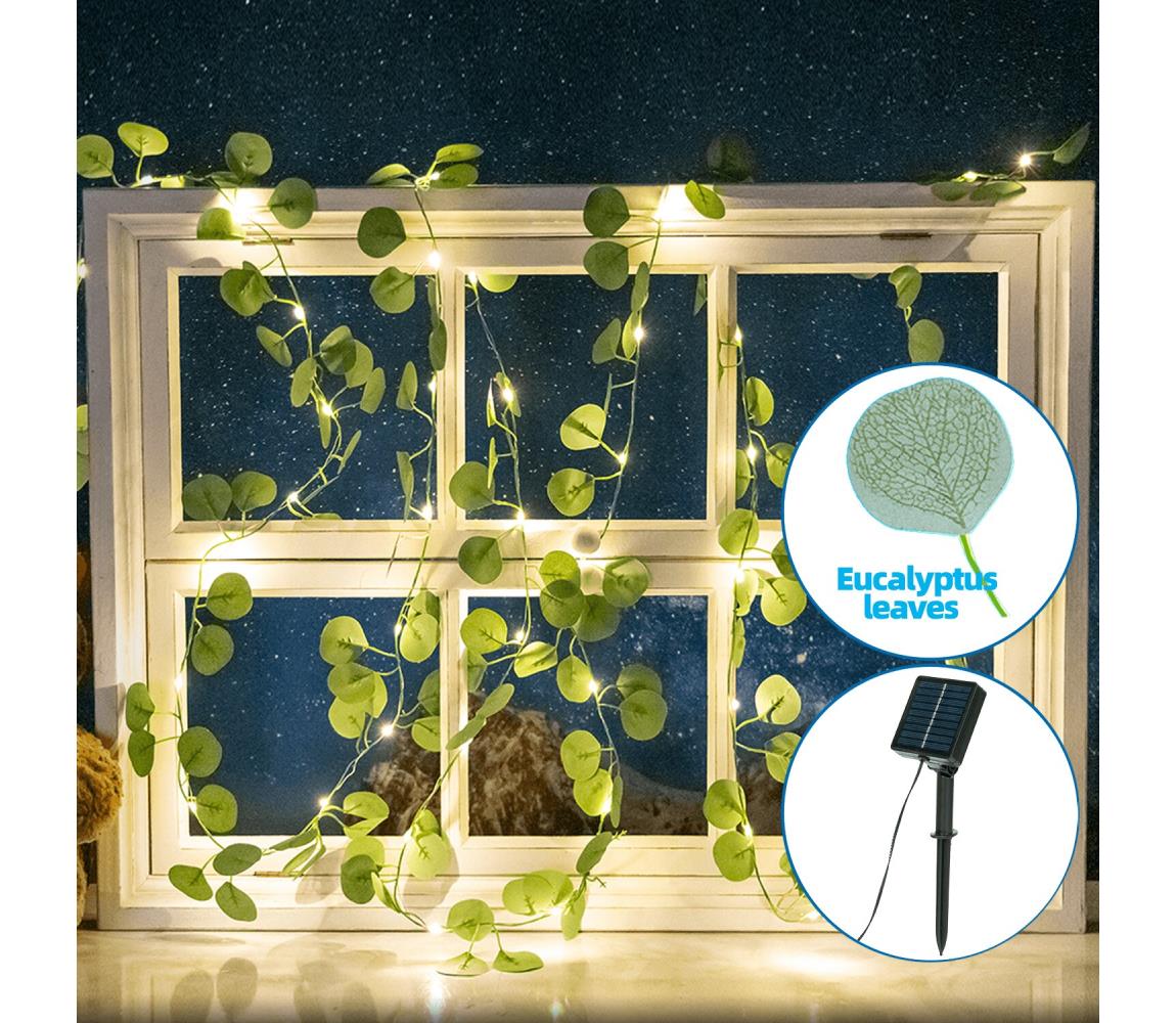 Aigostar - LED Łańcuch solarny 100xLED/12m IP65 ciepła biel eukaliptus