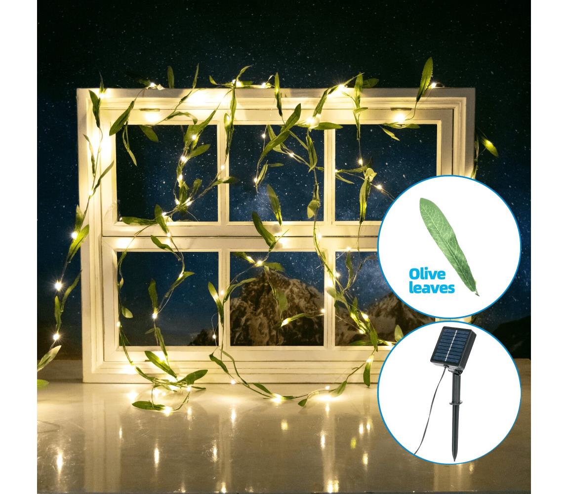 Aigostar - LED Łańcuch solarny 50xLED/7m IP65 ciepła biel oliwkowy