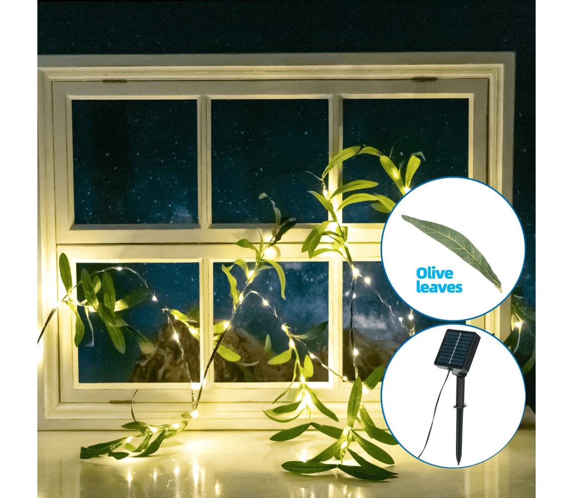 Aigostar - LED Łańcuch solarny 60xLED/4m IP65 ciepła biel oliwkowy