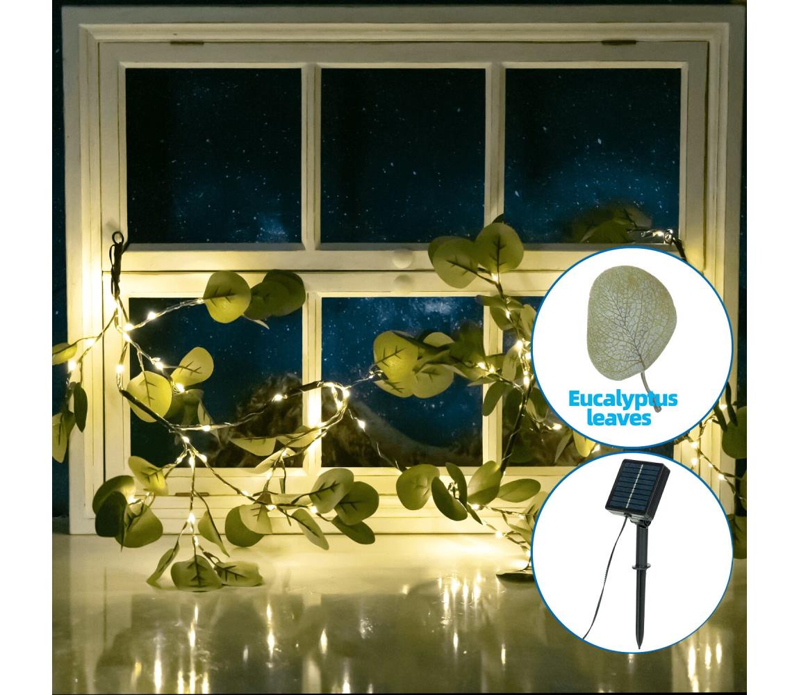 Aigostar - LED Łańcuch solarny 110xLED/4m IP65 ciepła biel eukaliptus