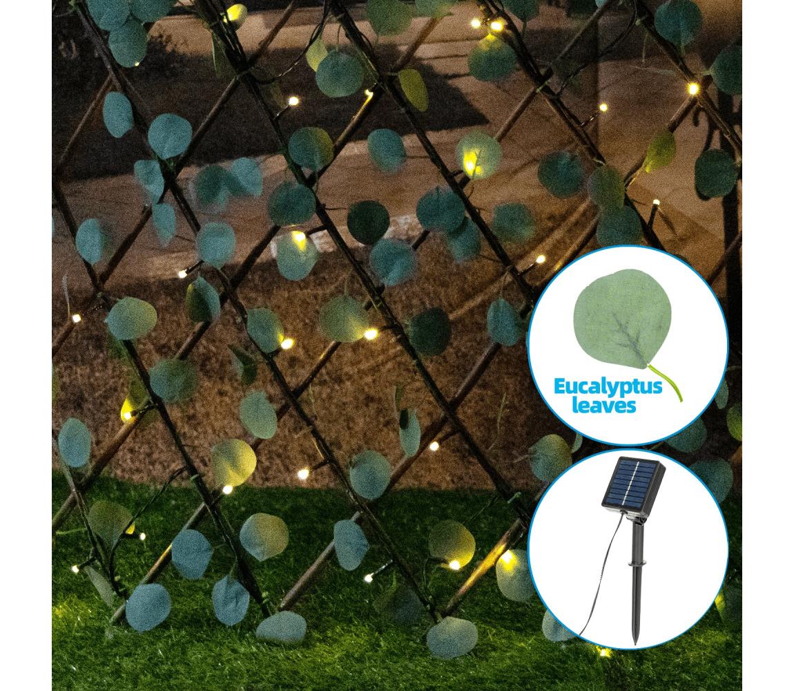 Aigostar - LED Łańcuch solarny 102xLED/2x0,7m IP65 ciepła biel eukaliptus