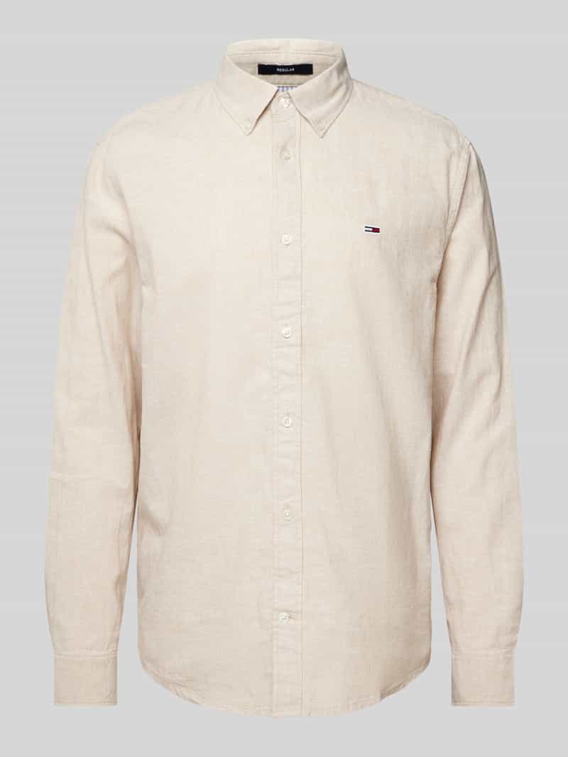 Koszula casualowa o kroju regular fit z mieszanki bawełny i lnu z kołnierzykiem typu button down