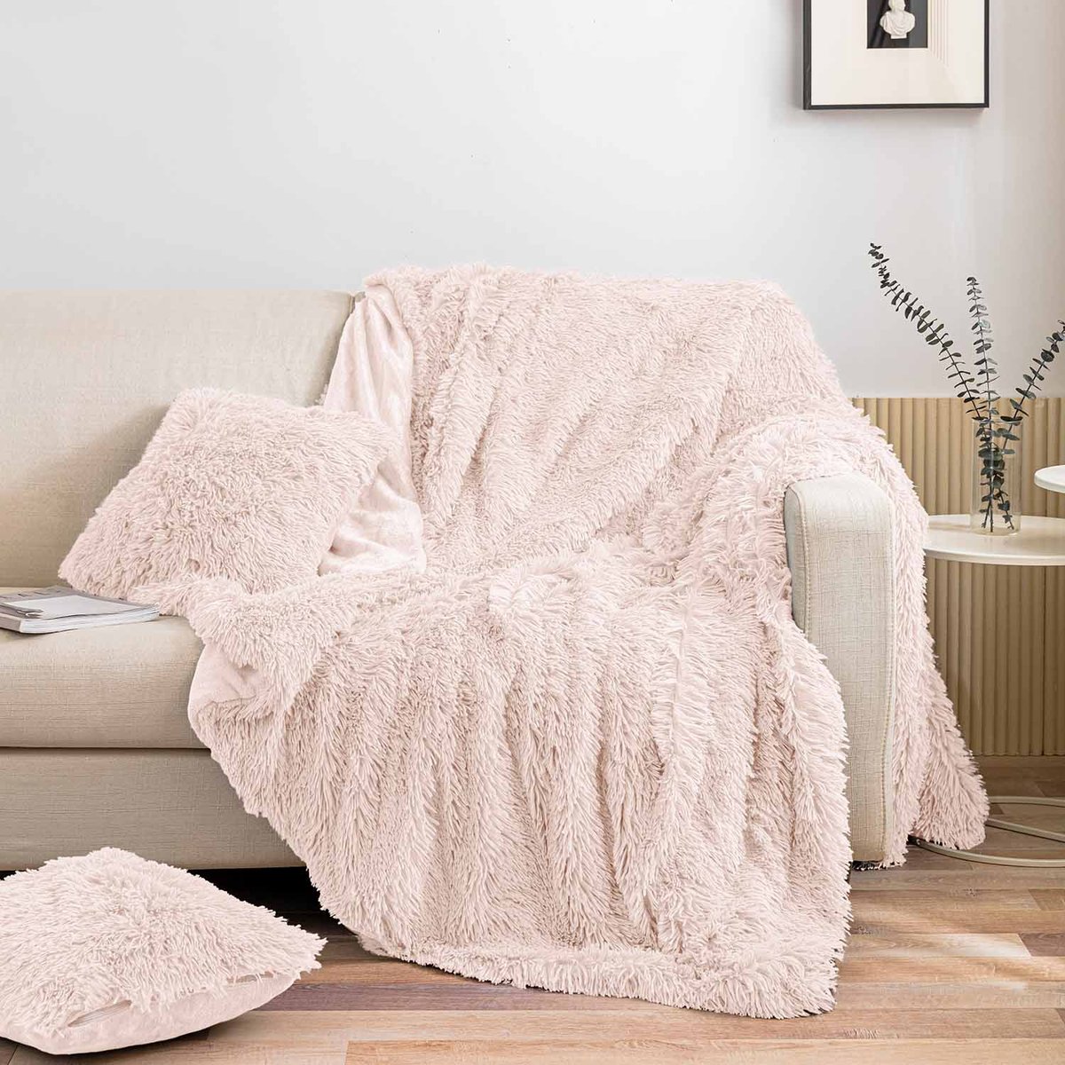Futrzany Koc Włochacz 150x200 YETI KREMOWO PUDROWY