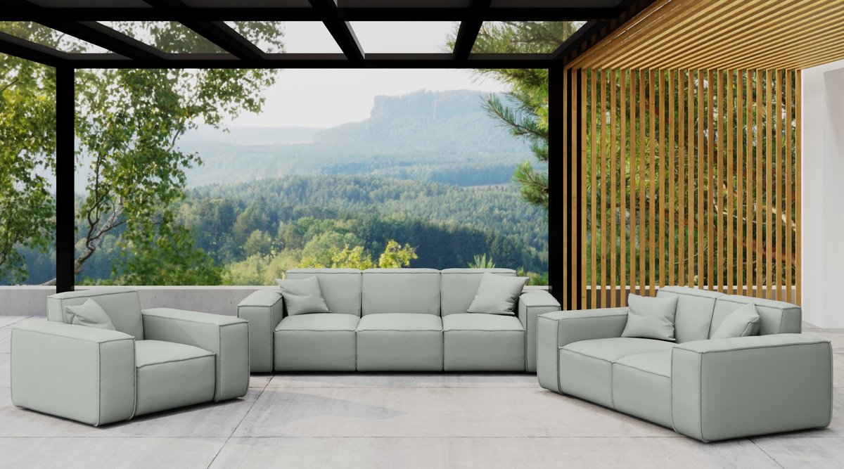 Zestaw ogrodowy MALIBU na taras 3+2+1, tkanina Odyssey, Jasnoszary