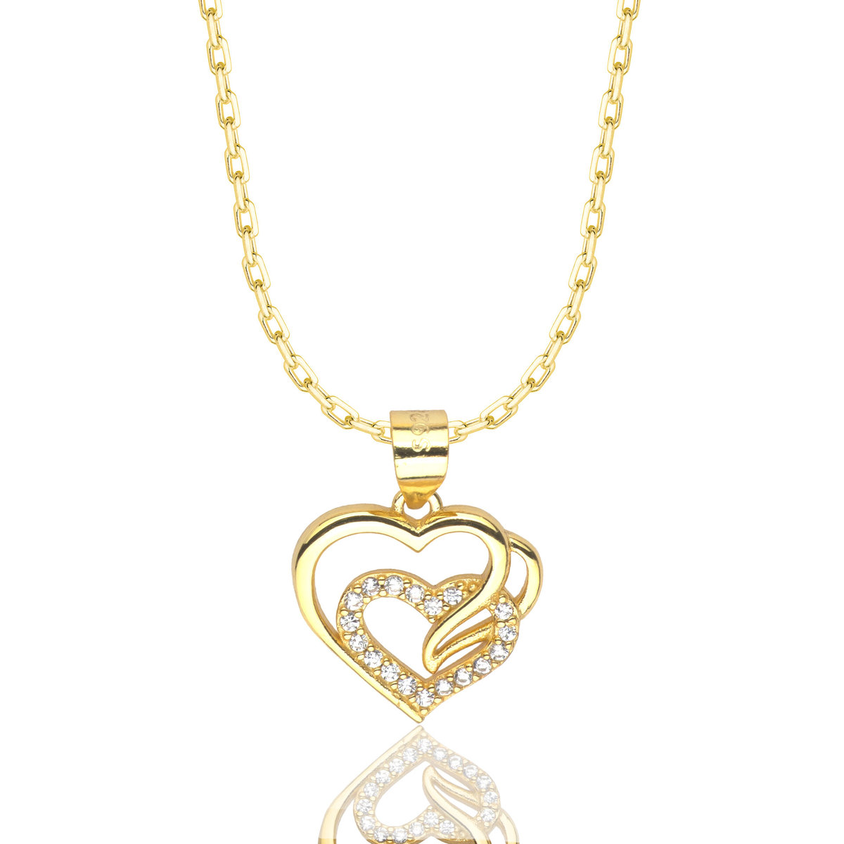 OPRAVA POZŁACANY SREBRNY NASZYJNIK ANKIER SERCE Z CYRKONIAMI 925 585