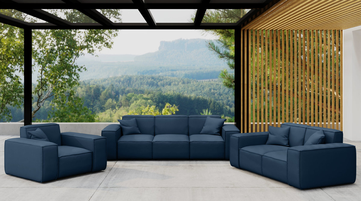 Zestaw ogrodowy MALIBU na taras 3+2+1, tkanina Odyssey, Granatowy