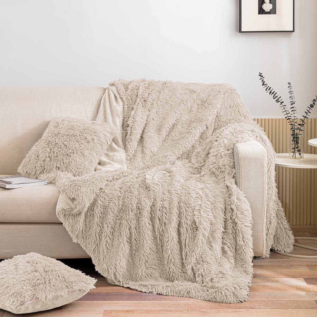 Futrzany Koc Włochacz 150x200 YETI JASNY BEŻ
