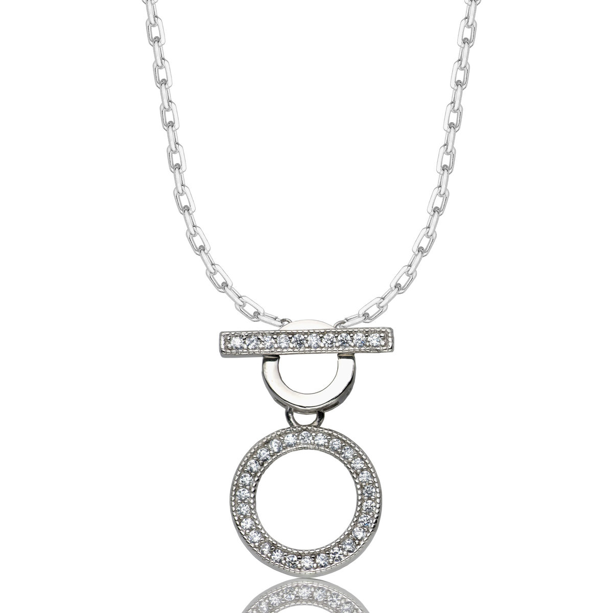 OPRAVA SREBRNY RODOWANY NASZYJNIK ANKIER KOŁO CYRKONII 925 - 1,3MM