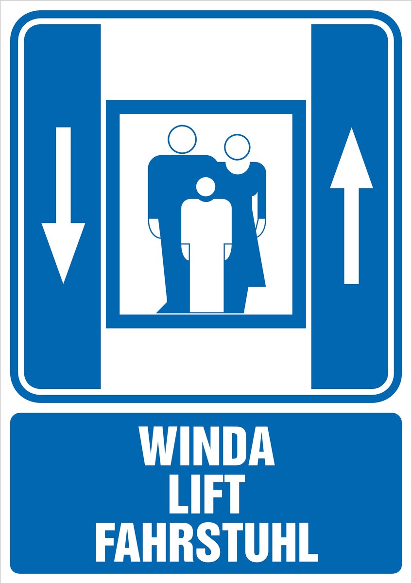 Tabliczka: Winda / Lift / Fahrstuhl 30x42cm PCV 3mm (PL/ENG/DE)