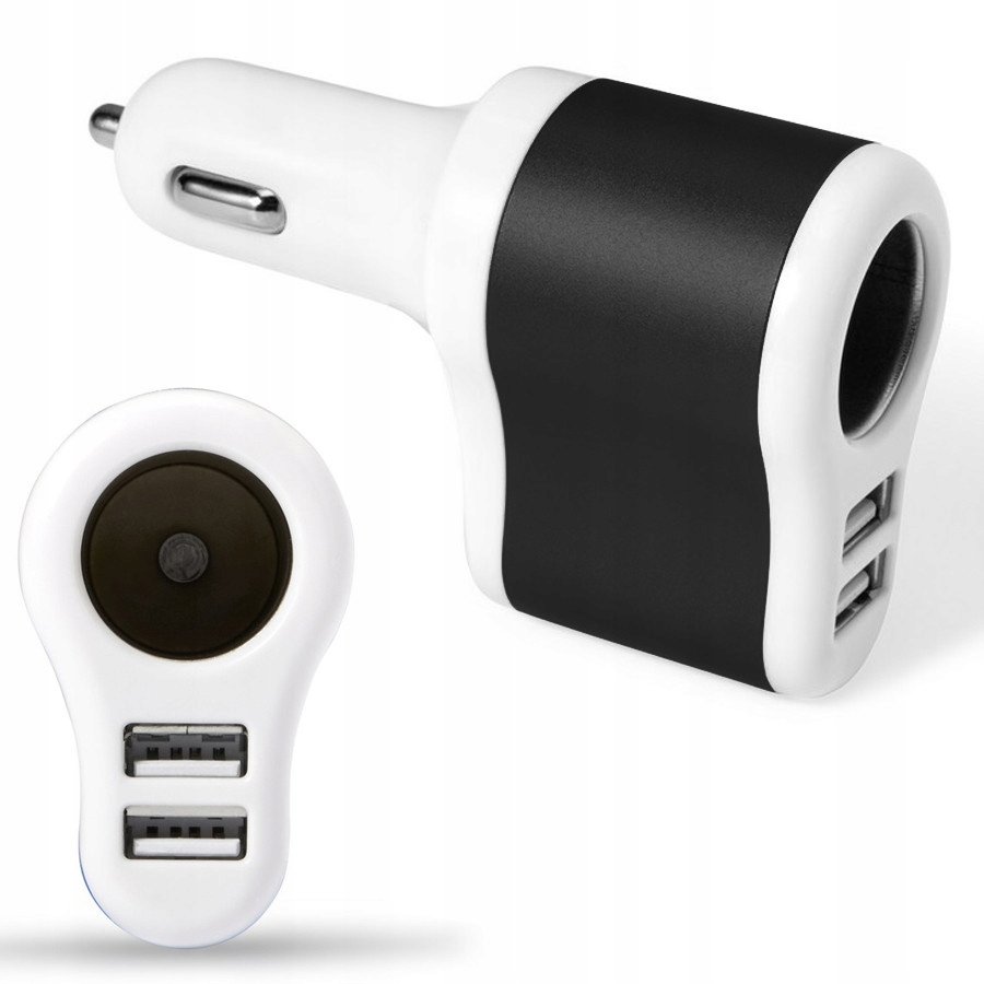 ŁADOWARKA SAMOCHODOWA DO ZAPALNICZKI z 2 portami USB + gniazdo zapalniczki
