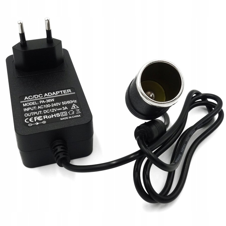 Zasilacz adapter 230V gniazdo zapalniczki samochodowej 12V 36W 3A SOLIDNY