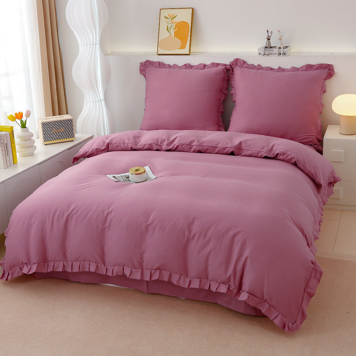Pościel Premium Z Bawełny 160X200 Z Róż Falbaną