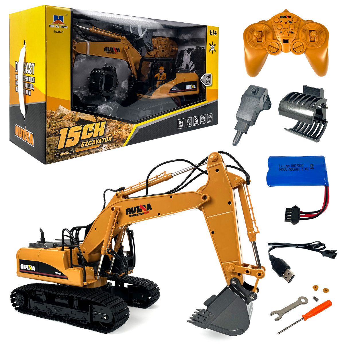 Koparka Gąsienicowa RC 3w1 METAL Sterowana na Pilota 15 Kanałowa 1:14 RTR