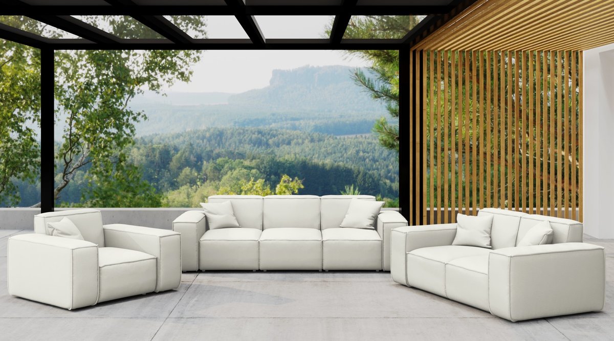 Zestaw ogrodowy MALIBU na taras 3+2+1, tkanina Odyssey, Kremowy