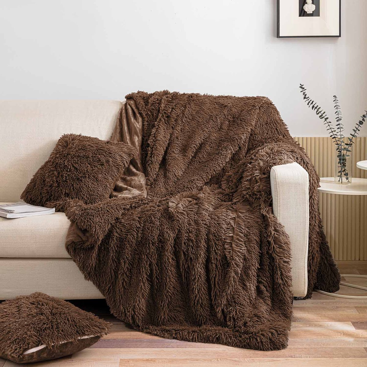Futrzany Koc Włochacz 150x200 YETI BRĄZOWY