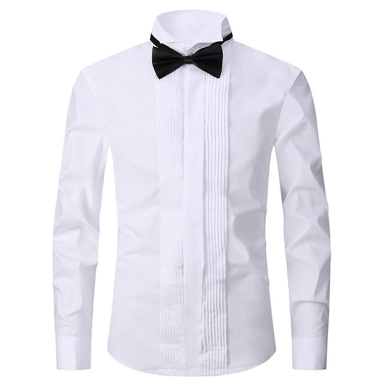 Sukienka Koszula Męska Smokingowa Kołnierz Groomsman's Dress Groom Groom Koszula ślubna Mężczyzna Biały M
