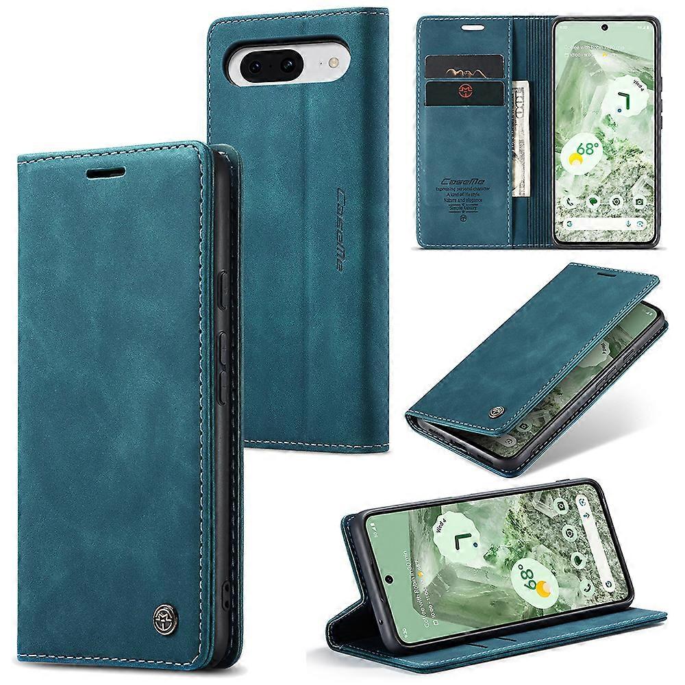 CASEME 013 Magnetyczne etui do Google Pixel 8a, odporne na zarysowania etui na portfel na telefon ze skóry PU Niebieski