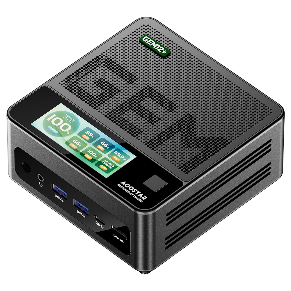 AOOSTAR GEM12+ Pro Mini PC with Display, Fingerprint Unlock, AMD Ryzen 7 Pro 8845HS 8 Core Max 5.1GHz, 16GB RAM 512GB SSD, HDMI
