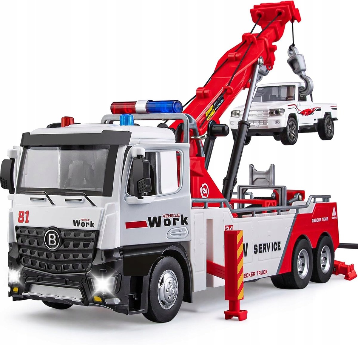 CIĘŻARÓWKA Z dźwigiem METALOWY MODEL SAMOCHODU 1:18 DŹWIĘK ŚWIATŁO