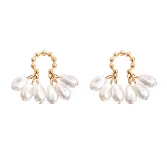 Złote delikatne kolczyki z perełkami subtelne wiszące okrągłe koła drobne