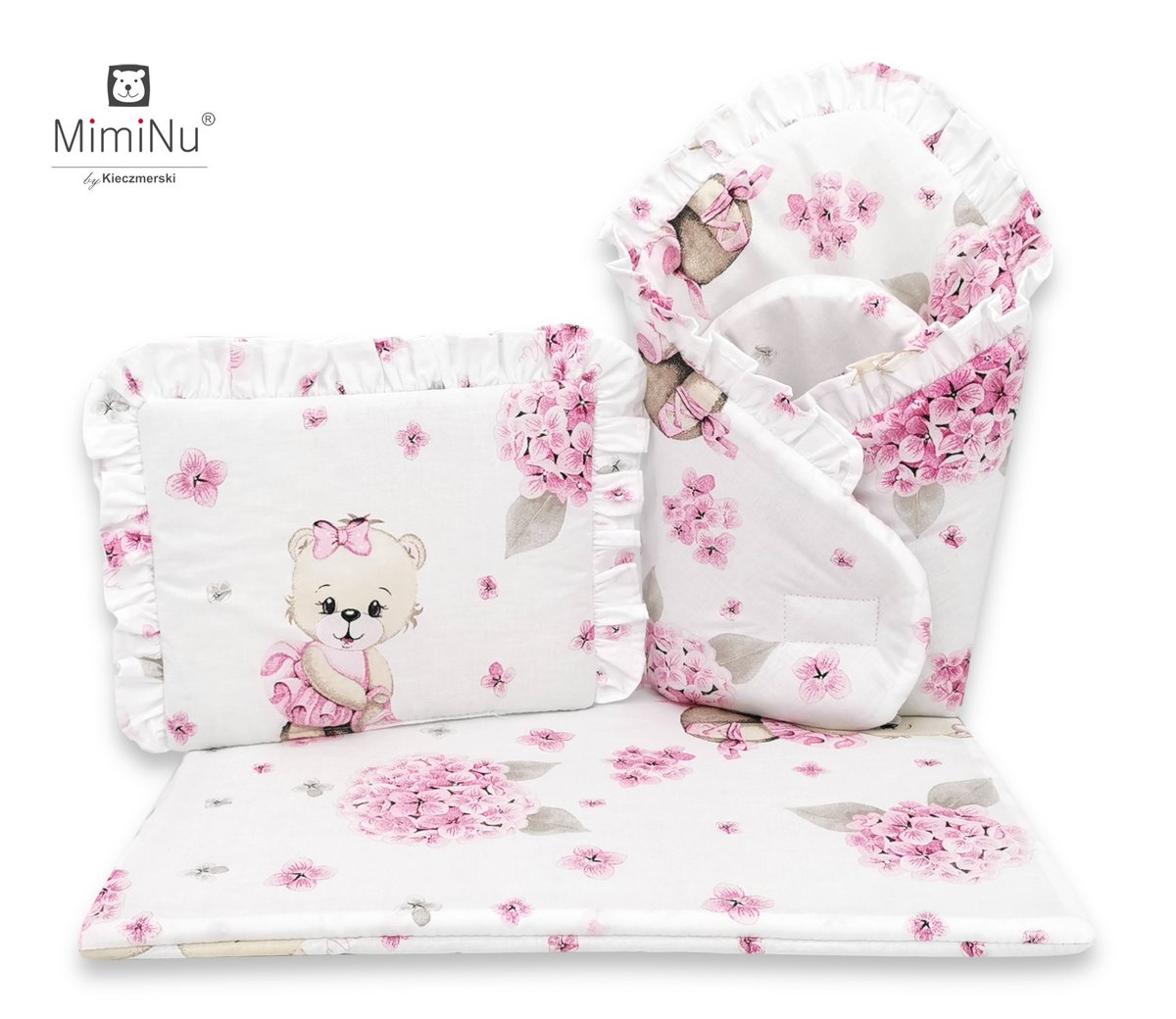 Zestaw DLA LALKI Do Wózka Łóżeczka Kołyski MimiNu Baby Born RÓŻOWE