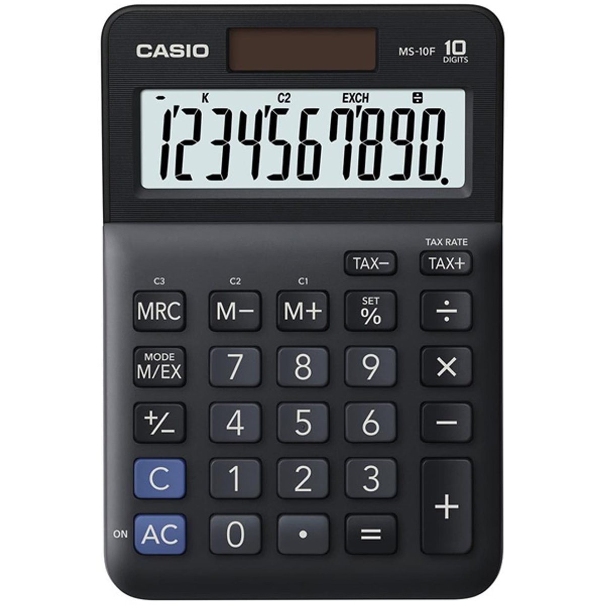 Casio Kalkulator MS 10 F, czarna, stołowy, funkcja konwersji walut, %, VAT