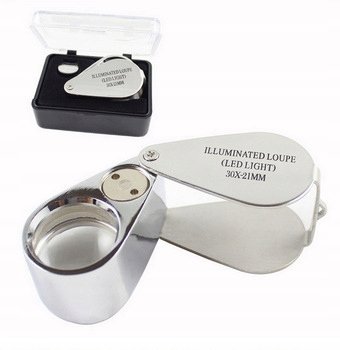 Lupa jubilerska kieszonkowa lupka 30x łezka chrom led 21007