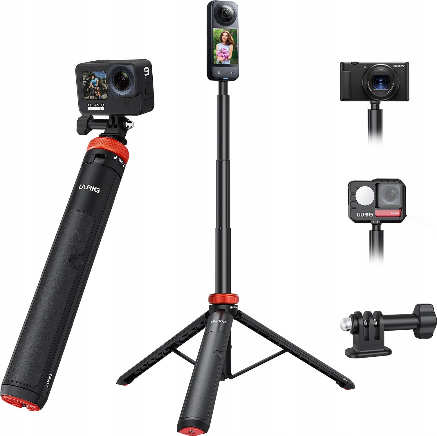 Statyw UUrig Statyw Do Telefonu Aparatu Kamery Wysoki 132cm + Adapter Gopro / Gwint 1.4