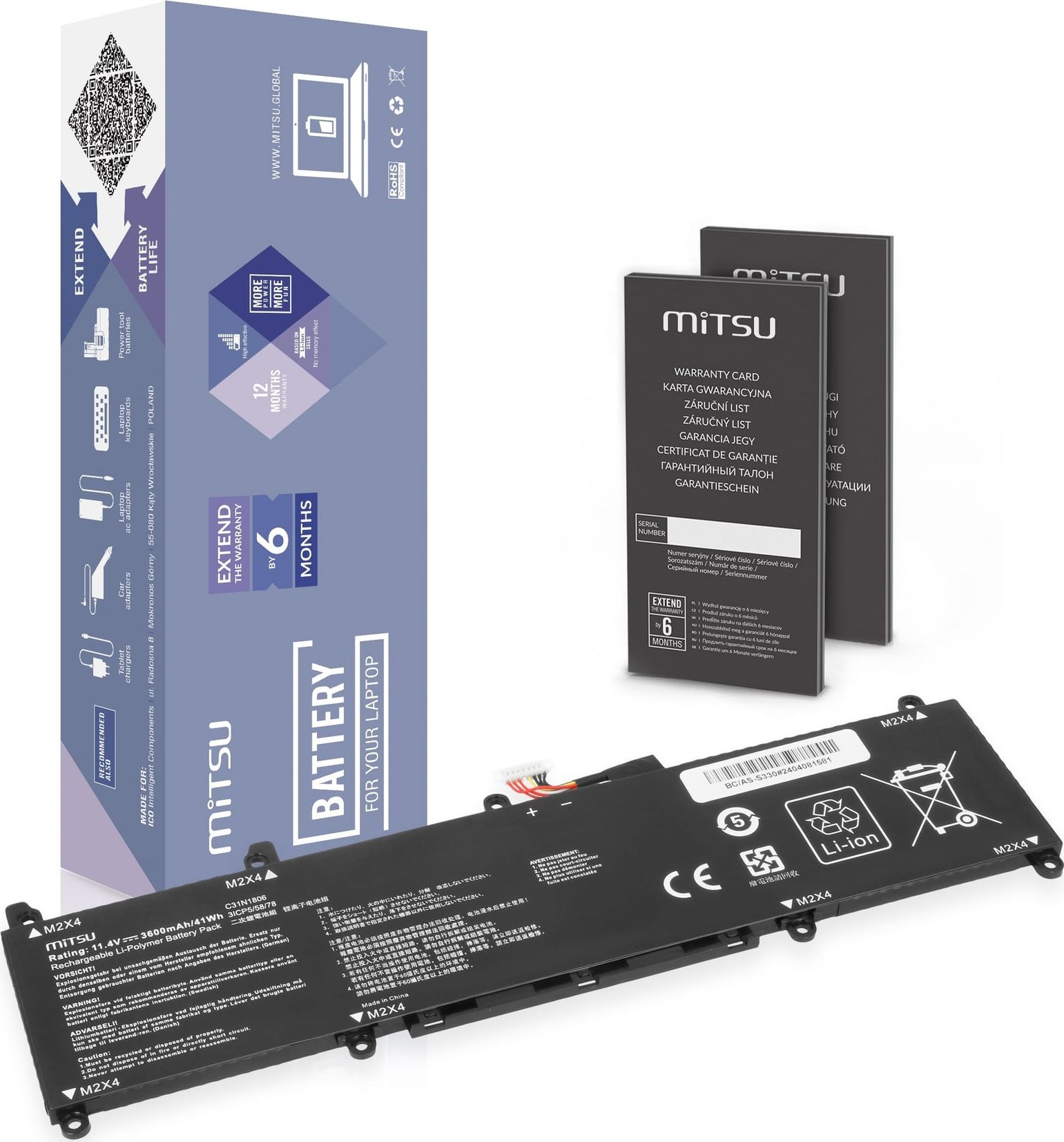 Bateria Mitsu Bateria Mitsu do Asus Vivobook S13 S330U, X330F, X330U