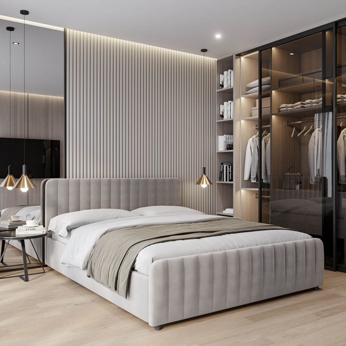 Łóżko tapicerowane z pojemnikiem SFG0160 140x200 Welur Szary #53