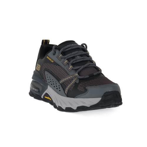 Skechers Męskie buty trekkingowe Max Protect, Czarna skóra syntetyczna Mesh Charcoal Trim, 41.5 EU