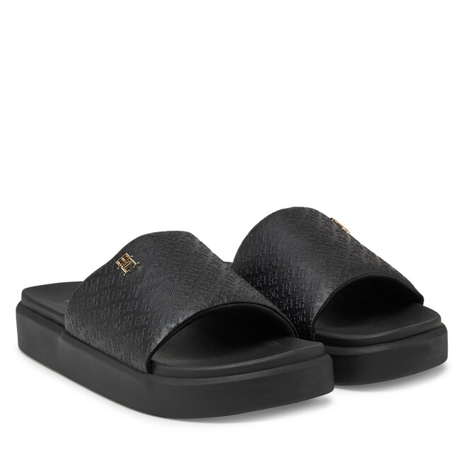 Klapki Tommy Hilfiger Platform Monogram Poolslide FW0FW08526 Czarny