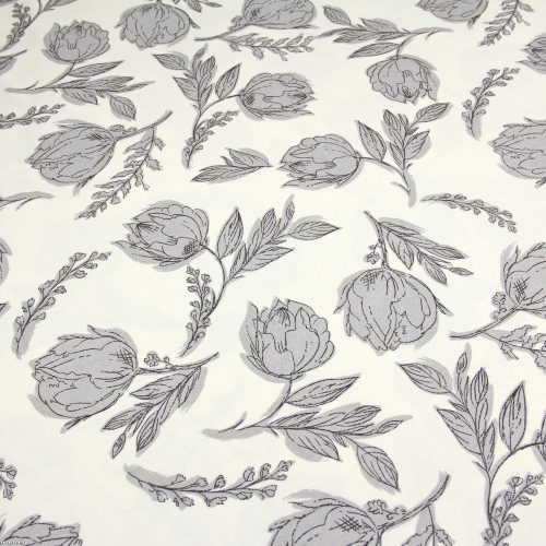 Prostokątny bawełniany obrus plamoodporny z wzorem szare Kwiaty biały