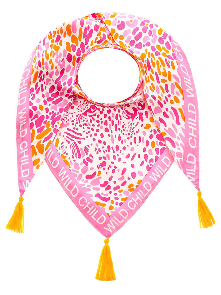 Zwillingsherz Chusta trójkątna w kolorze jasnoróżowo-kremowo-pomarańczowym - 200 x 90 cm