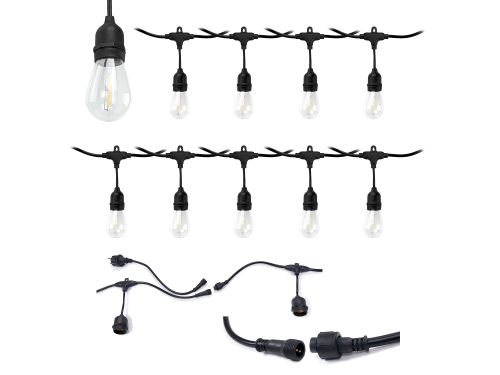 Zestaw: Girlanda ogrodowa 10m 10xE27 + 10x Żarówka LED E27 1W filament