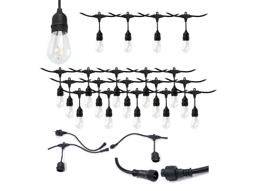 Zestaw: Girlanda ogrodowa 10m 20xE27 + 20x Żarówka LED E27 1W filament