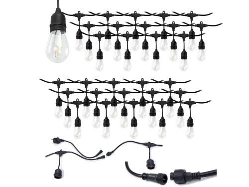 Zestaw: Girlanda ogrodowa 15m 30xE27 + 30x Żarówka LED E27 1W filament