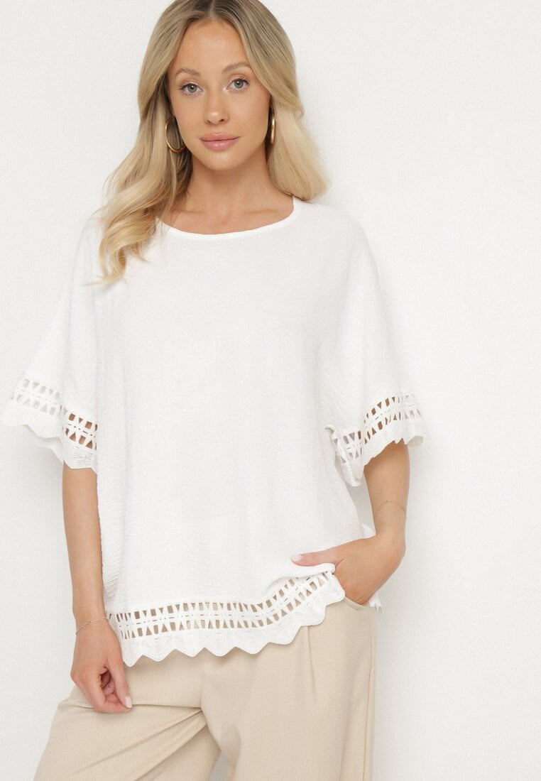 Biała Bluzka z Ażurowymi Wstawkami Vozenia