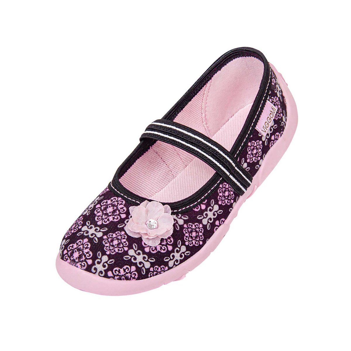 Dziewczęce kapcie z kwiatkiem 3D różowo-fioletowe