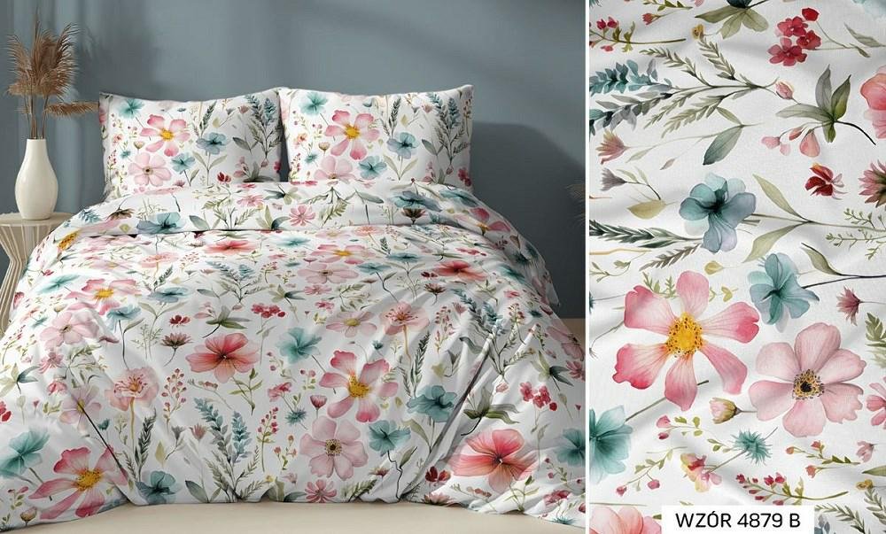 Pościel satynowa 140x200 kolorowa kwiaty zapinana na suwak KARO Satin