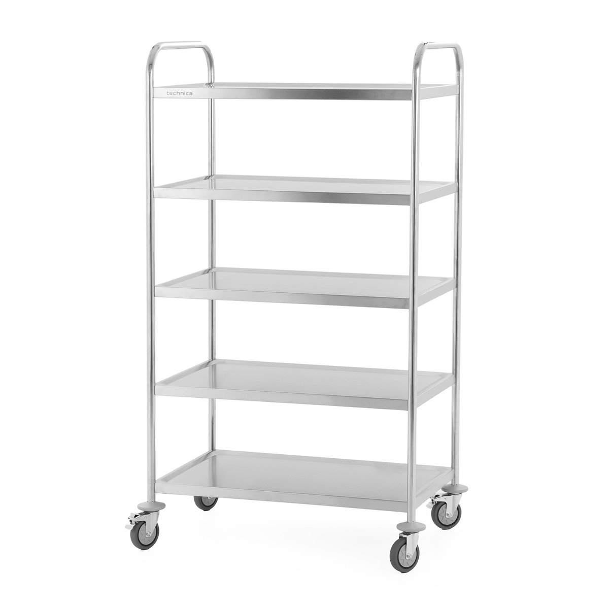 Wózek kelnerski 5-półkowy ze stali nierdzewnej uchwyt o profilu okrągłym 860x540x1540 mm TECHNICA, Silver Line